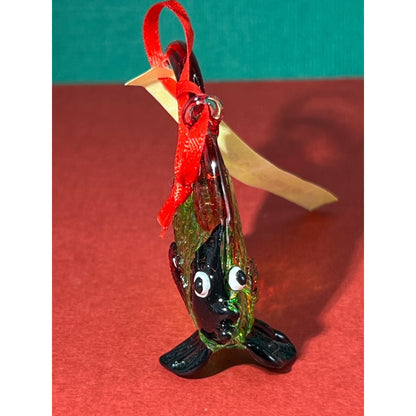 Art Glass Tropical Fish Green Yellow Red Black 2.5 Inch Ornament