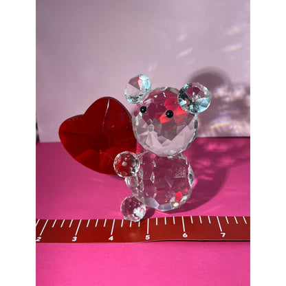 Crystal Teddy Bear with Ruby Red Heart 4"