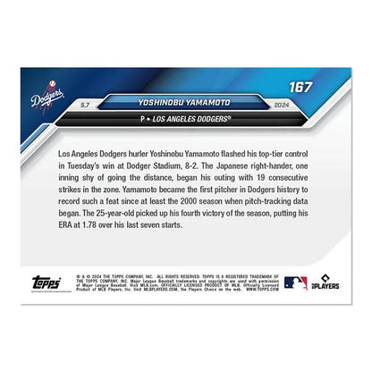 Yoshinobu Yamamoto Los Angeles Dodgers - 2024 MLB TOPPS NOW® Card 167 - PR: 3910