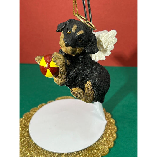 RESIN DOG ANGEL WITH BALL HALO WINGS RESIN CHRISTMAS ORNAMENT LOSS OF A PET