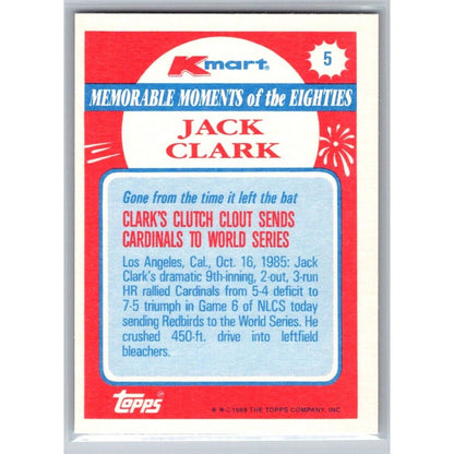 1988 Topps Kmart Memorable Moments #5 Jack Clark