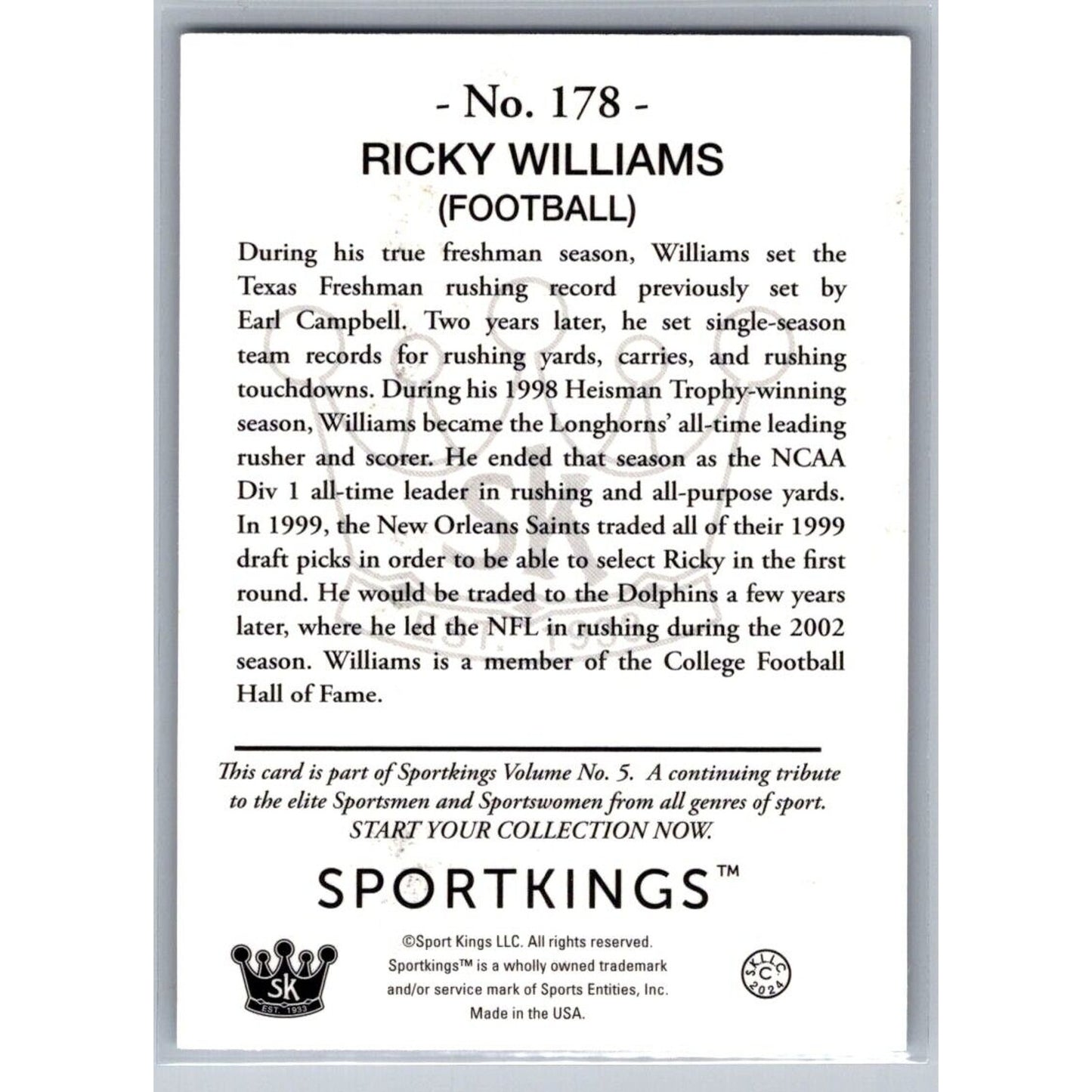 2024 Sportkings Volume 5 #178 Ricky Williams Blue