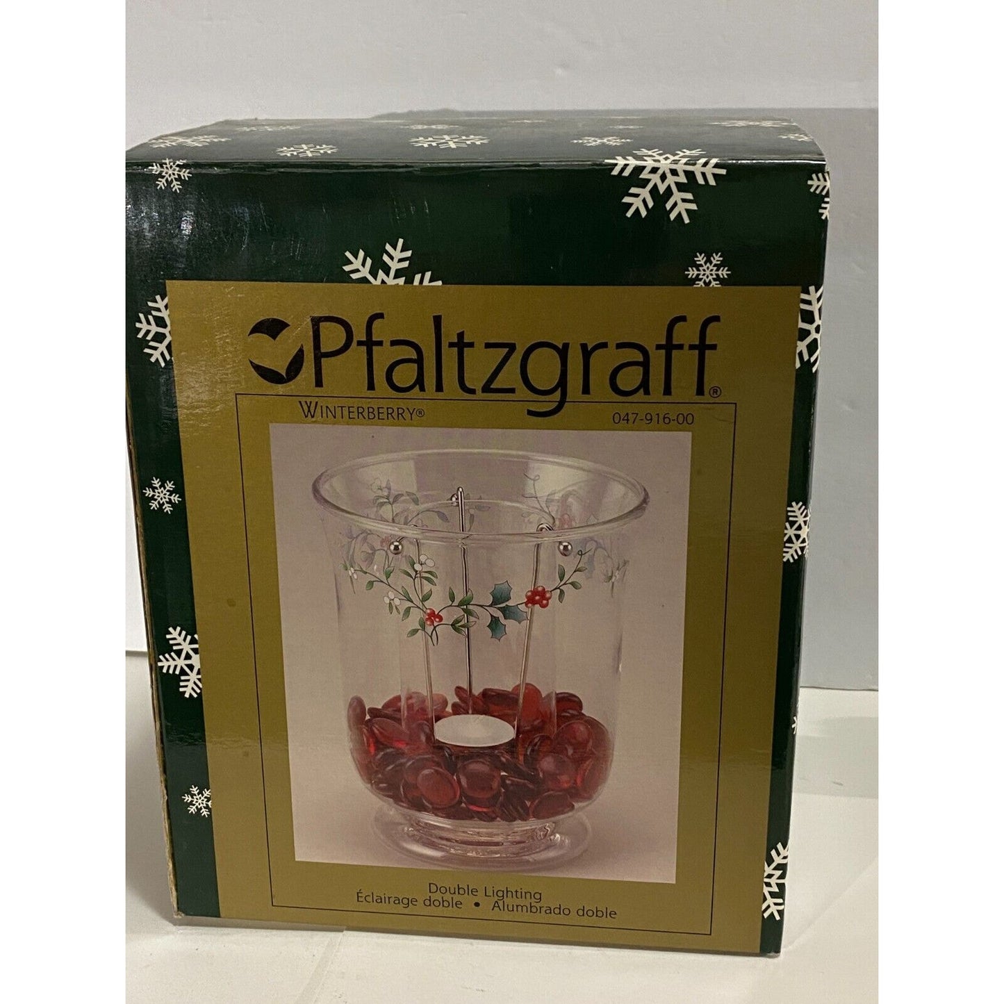 Pfaltzgraff Winterberry Candle Hurricane Double Lighting Tealight Glass Holder