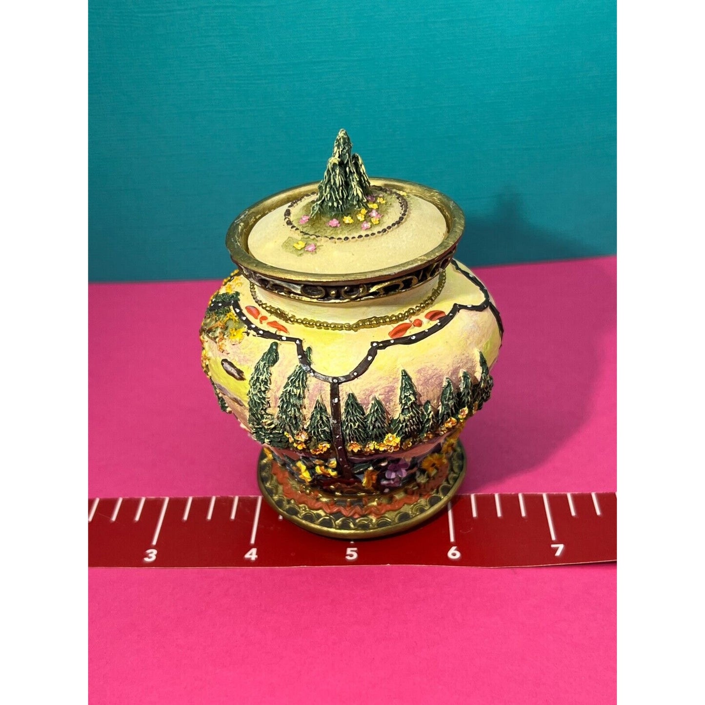 Lidded Trinket Box Flowers Swans Trees Music doesn't work