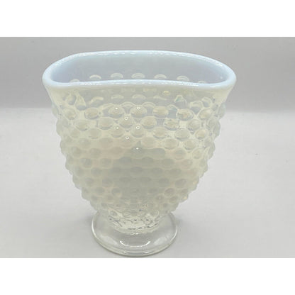 Fenton Hobnail 1950's White Clear glass miniature vase 3 5/8" tall Opalescent