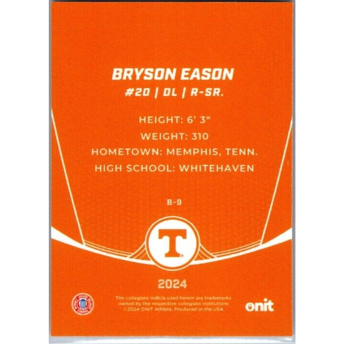 2024 Onit Football #B-9 Bryson Eason Tennessee Volunteers