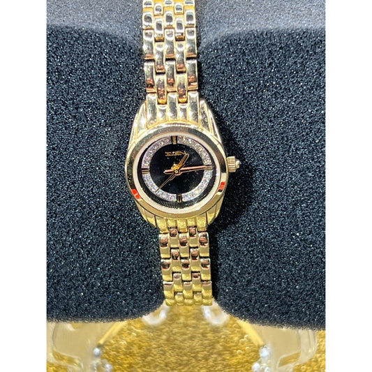 Elgin Ladies Watch Gold Tone Crystal Accent Face Analog Quartz