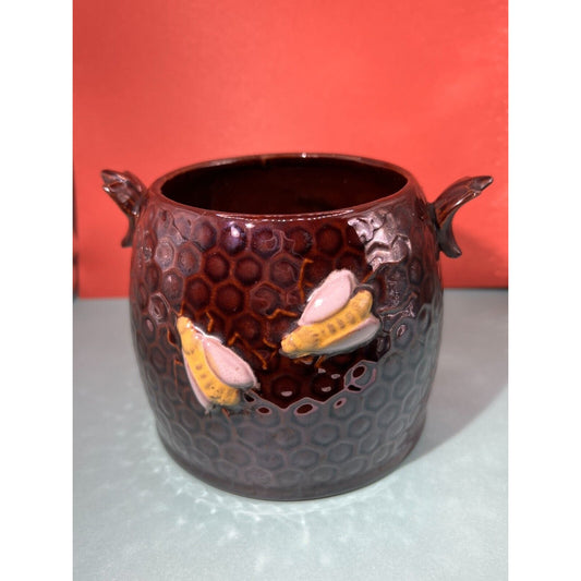 Honey Pot Glazed Ceramic Earthenware Bees (Missing Lid, small chips)