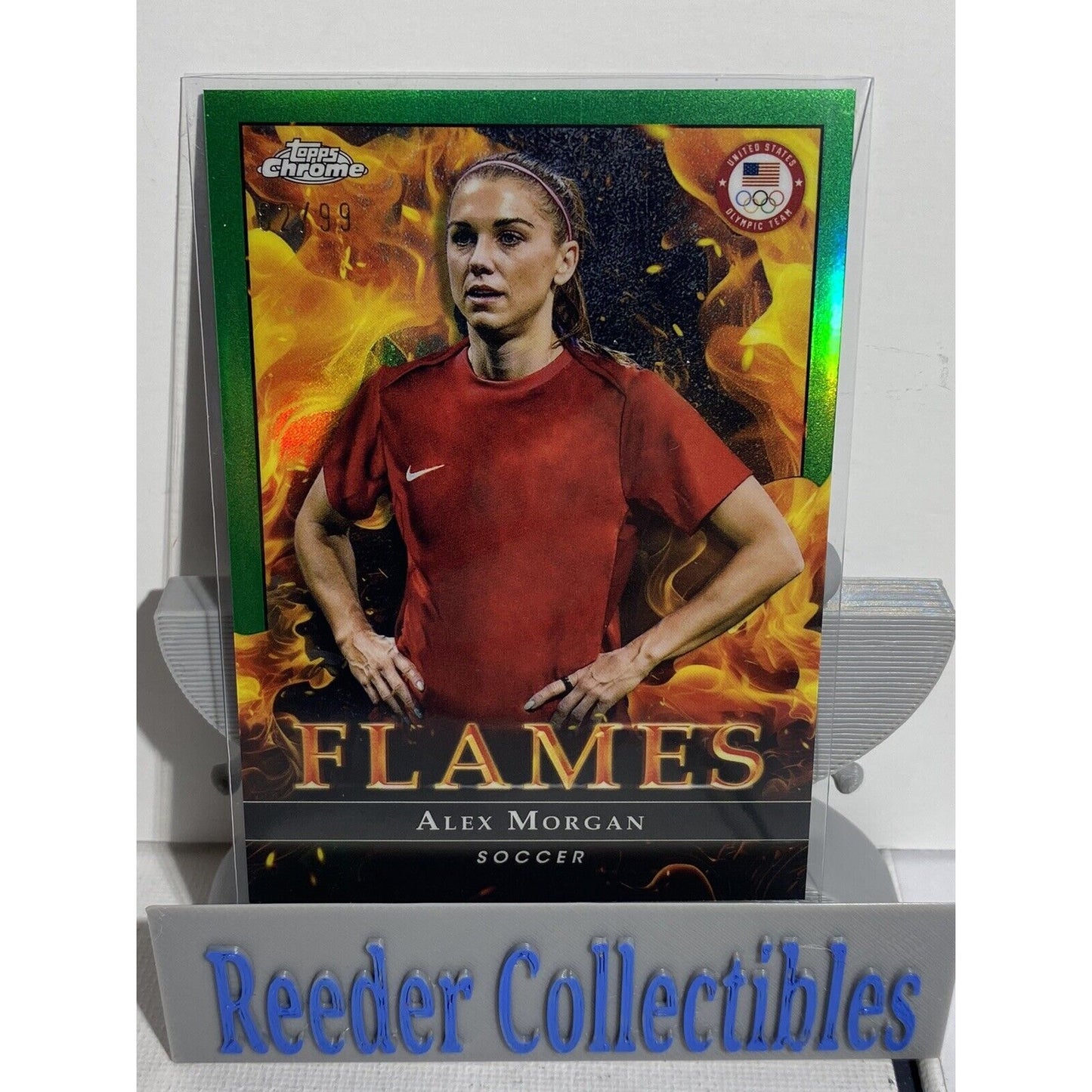 2024 Topps Chrome US Olympic Alex Morgan #F-3 Flames Green Refractor 82/99