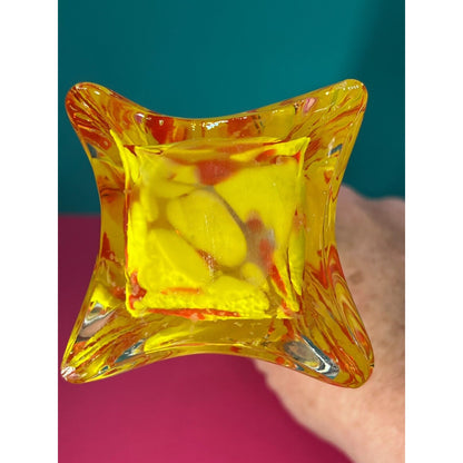 Art Glass Yellow & Orange Spatter Vase 8"