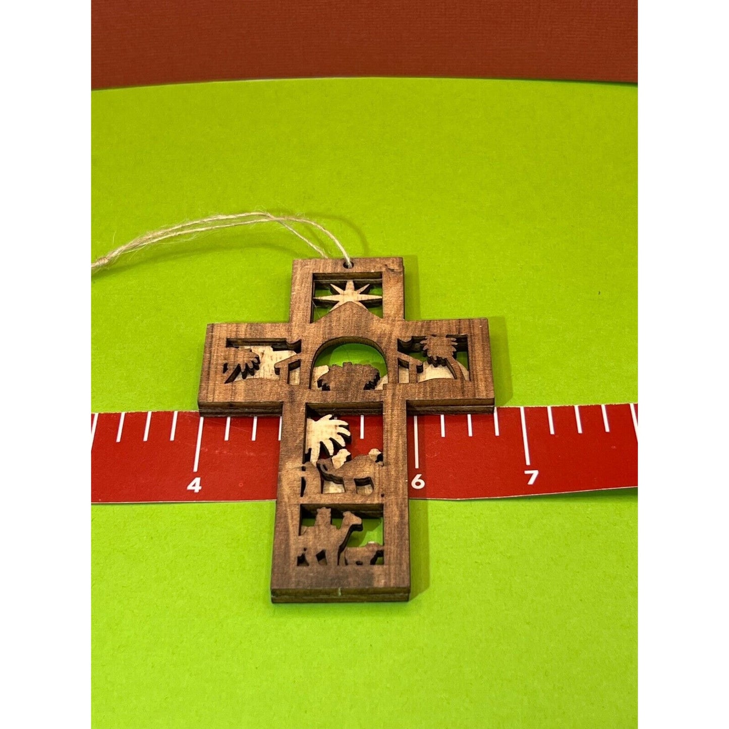 Wooden Nativity Christmas Hanging Cross Ornament AC1591