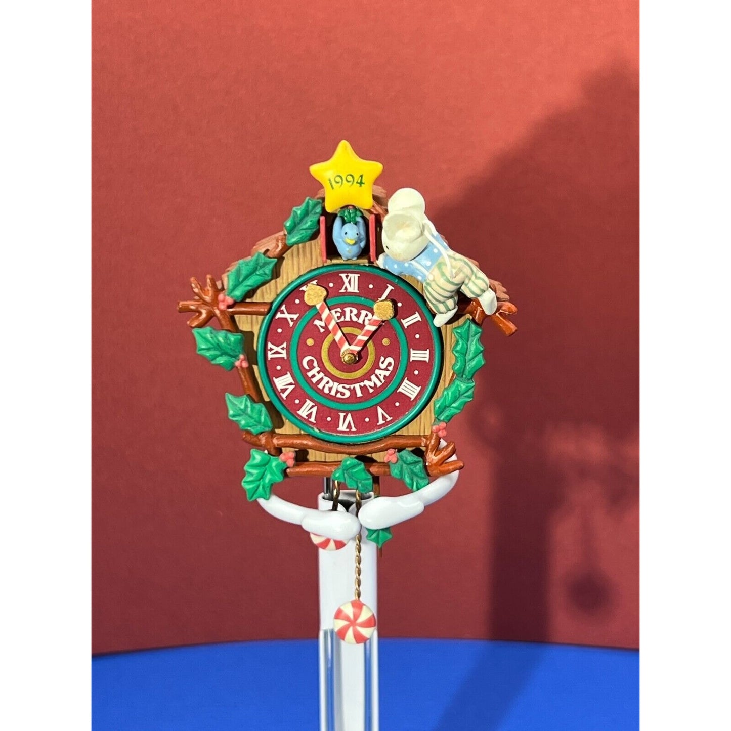 Carlton Christmas Ornament Holiday Time Mouse Checks Time on Clock 1984