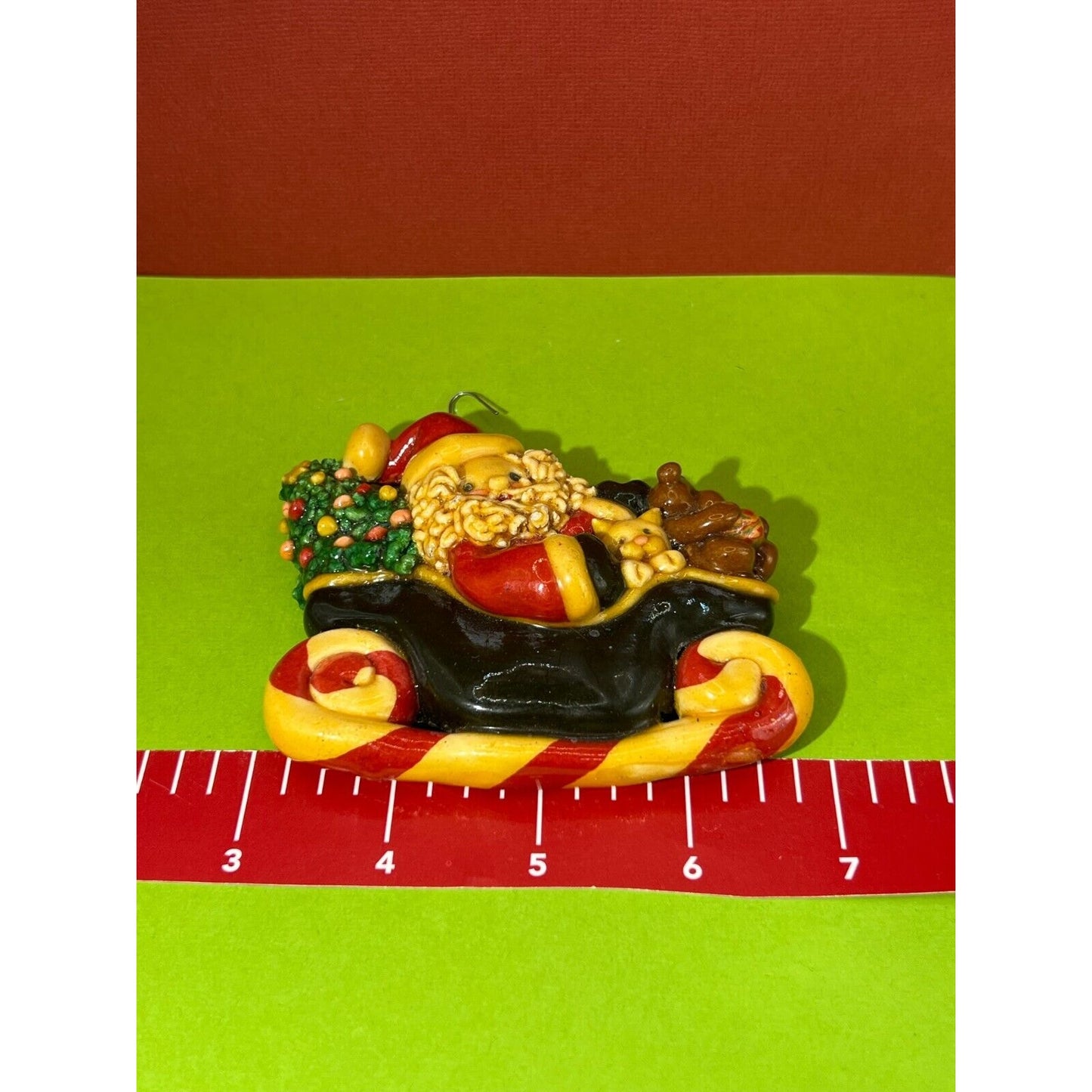 Vintage Santa in Sleigh w/ toys and Tree Christmas Ornament