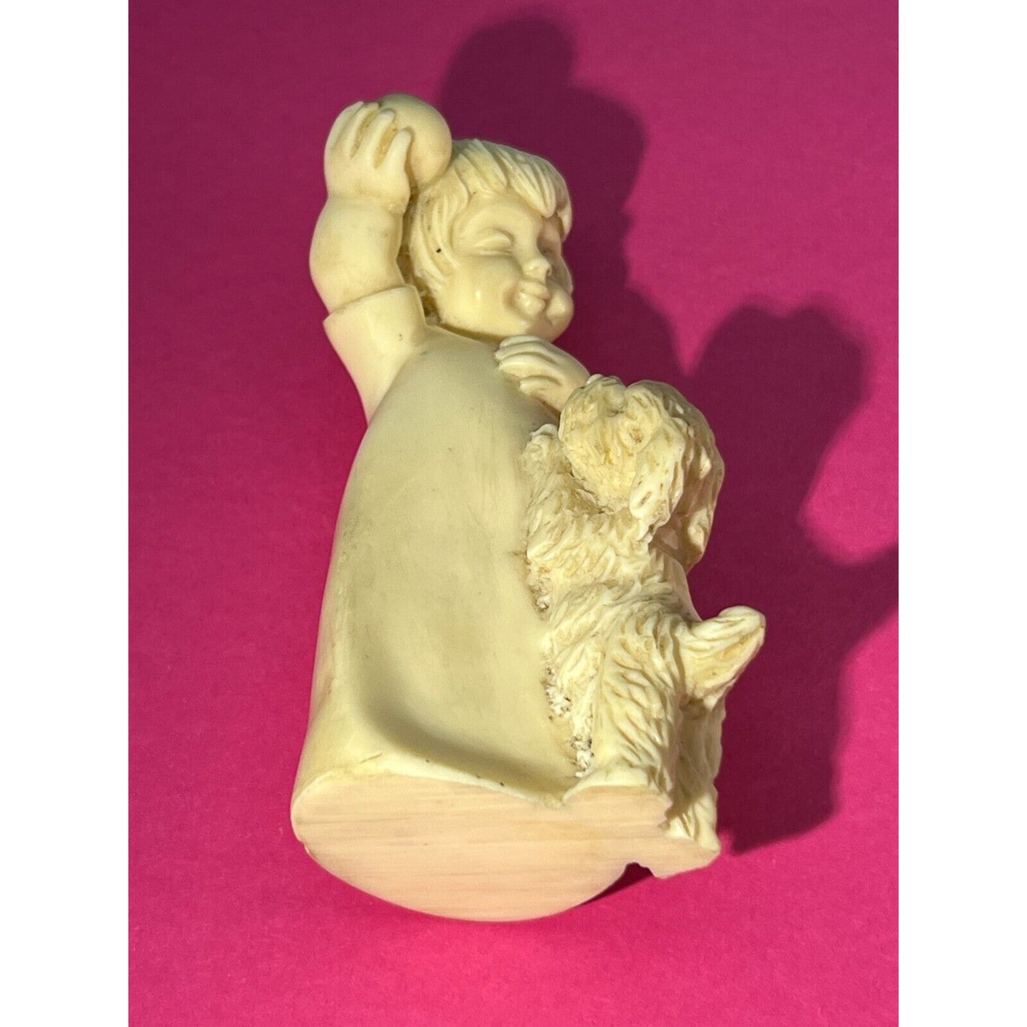 Bianchi Vintage (1979) Alabaster Figurine - Child Playing with Dog Made in Italy