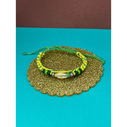 Green & Yellow Rope Bracelet w/ beads and shell as stone