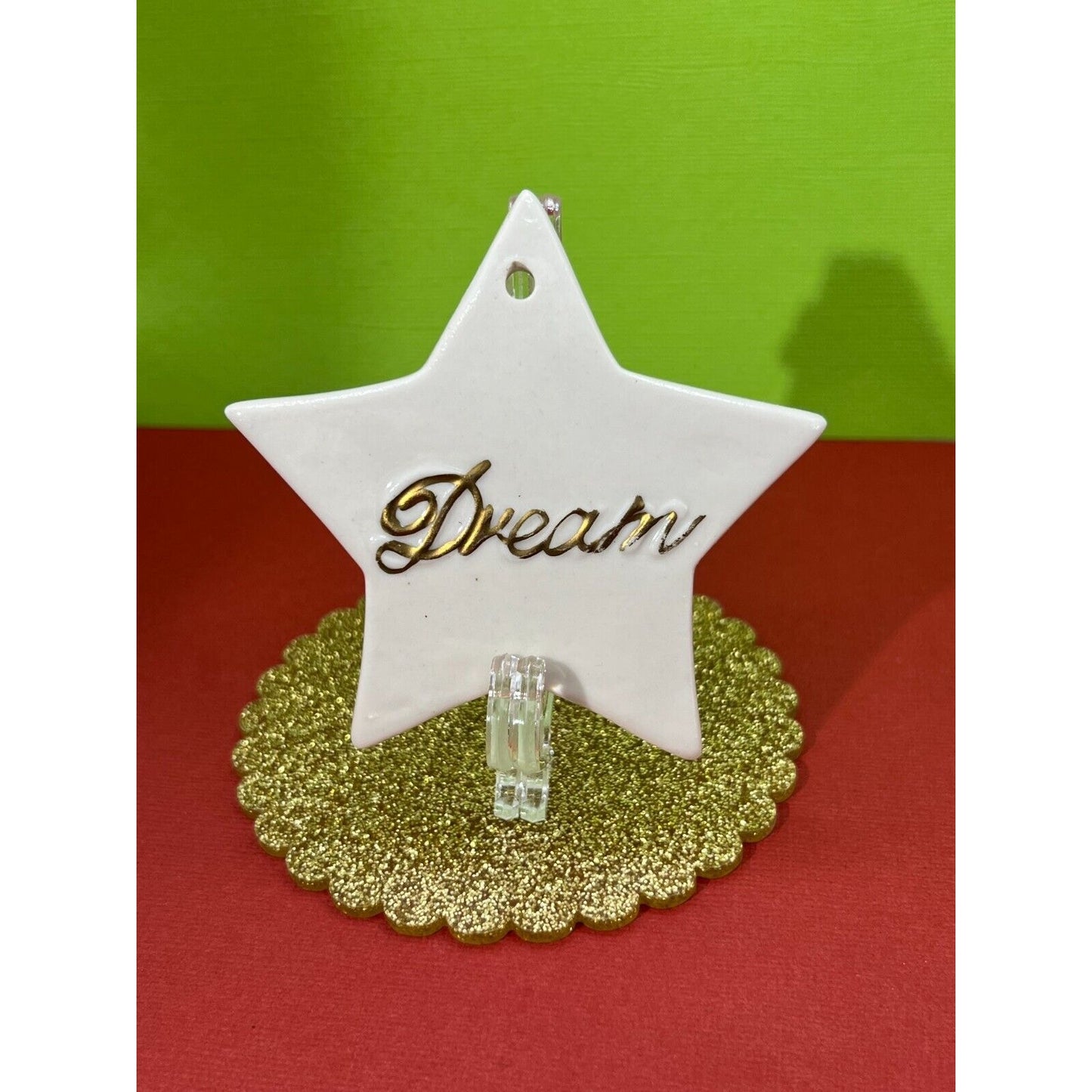 Ceramic Dream Star Christmas Ornament Cream Star Gold Lettering