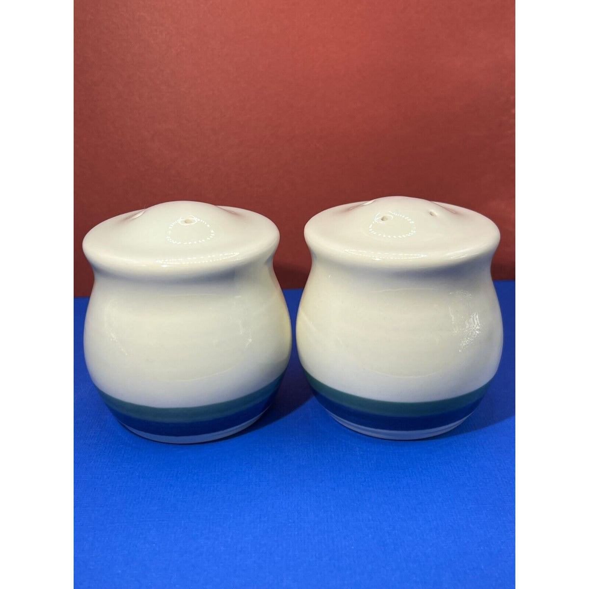 Pfaltzgraff Northwinds Blue Green Stripes Salt and Pepper Shakers