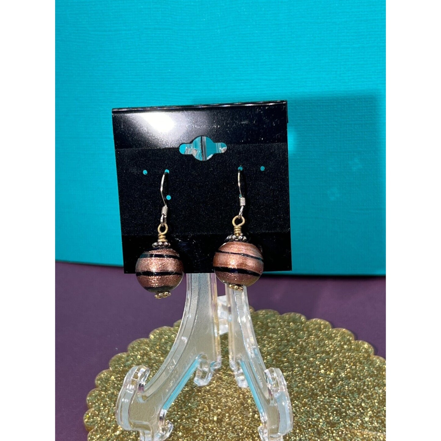 Bronze with Black around Dangle Earring Set Estate Sale Jewelry