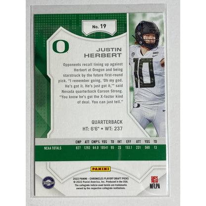 Justin Hebert Green Playoff 2022 Panini Playoff Draft Picks Oregon Ducks