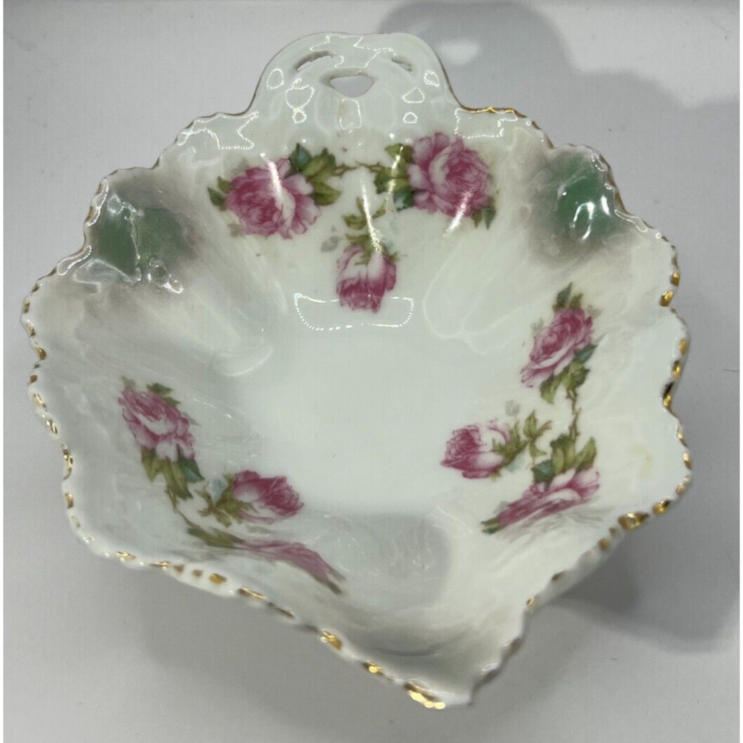 M Z Austria Porcelain Pink Rose Candy Dish 6.25" x 4.5" x 1.75"