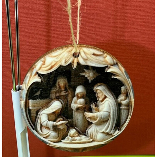 Wooden Nativity Christmas Hanging Die Cut Flat Ornament AC1601