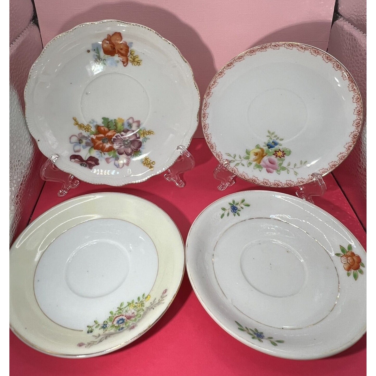 4 piece lot 3x 4.5" & 1 x 5.25" Floral Saucers / Plates Made in Occupied Japan