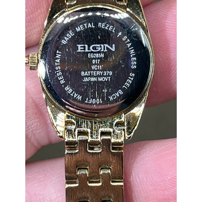 Elgin Ladies Watch Gold Tone Crystal Accent Face Analog Quartz