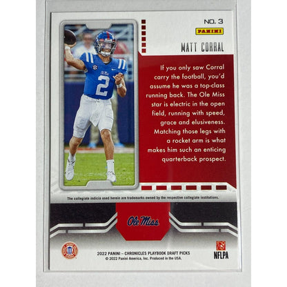 Matt Corral RC Red Playbook 2023 Panini Chronicles Draft Picks Ole Miss Rebels