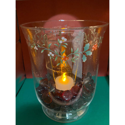 Pfaltzgraff Winterberry Candle Hurricane Double Lighting Tealight Glass Holder