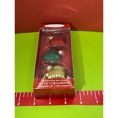 Hallmark Keepsake Hand Blown Glass Christmas Ornaments Hearts Red Green Gold
