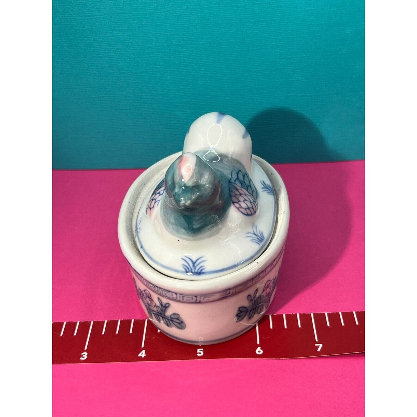 Handpainted Porcelain Blue Rooster Jewelry Box China