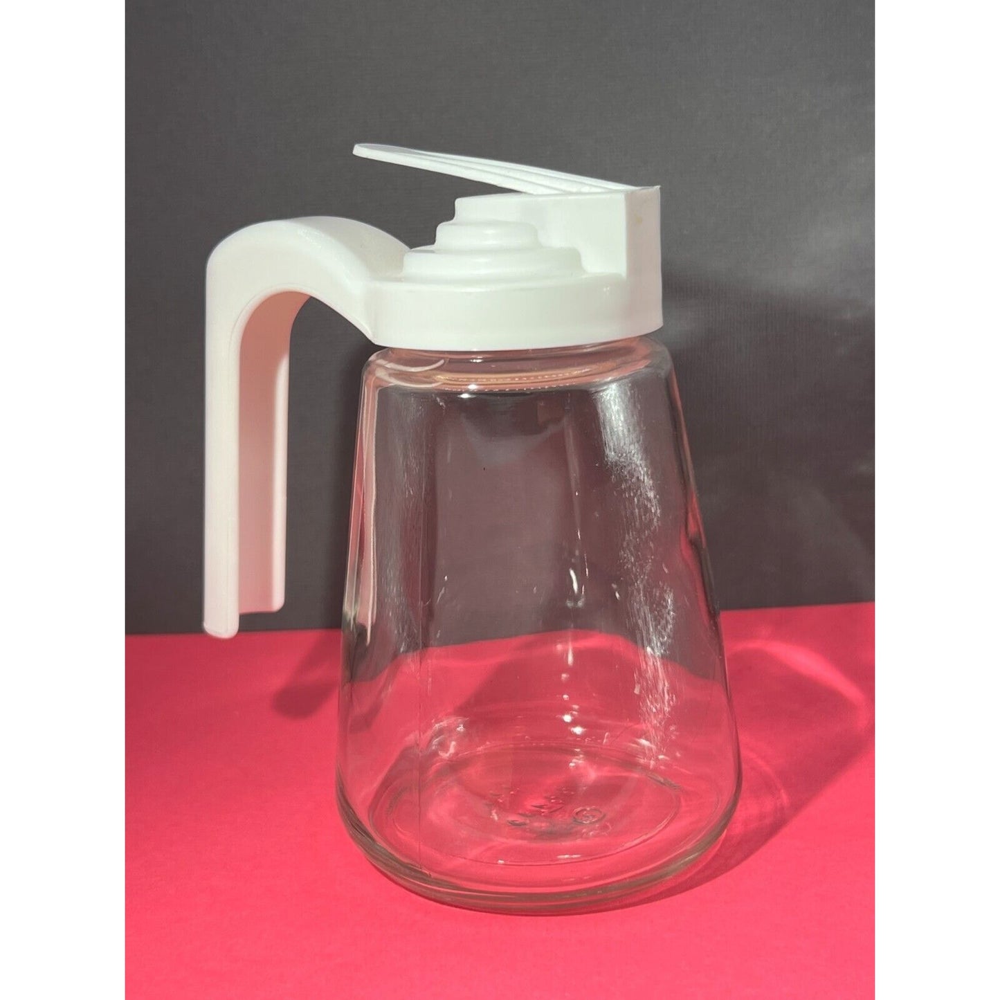 Vintage Gemco Glass Syrup Creamer Sugar Pitcher Container Ivory Lid 10 Ounce