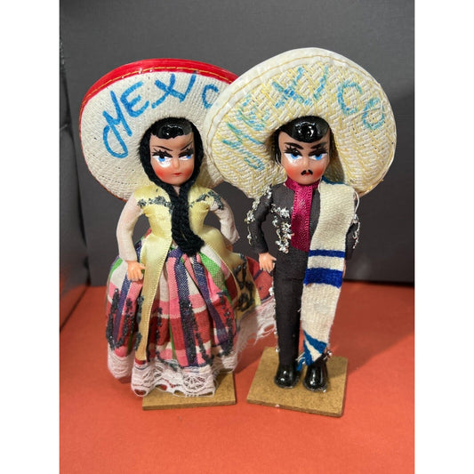 Mexican Folk Art Figurines Man and Woman Traditional Clothing