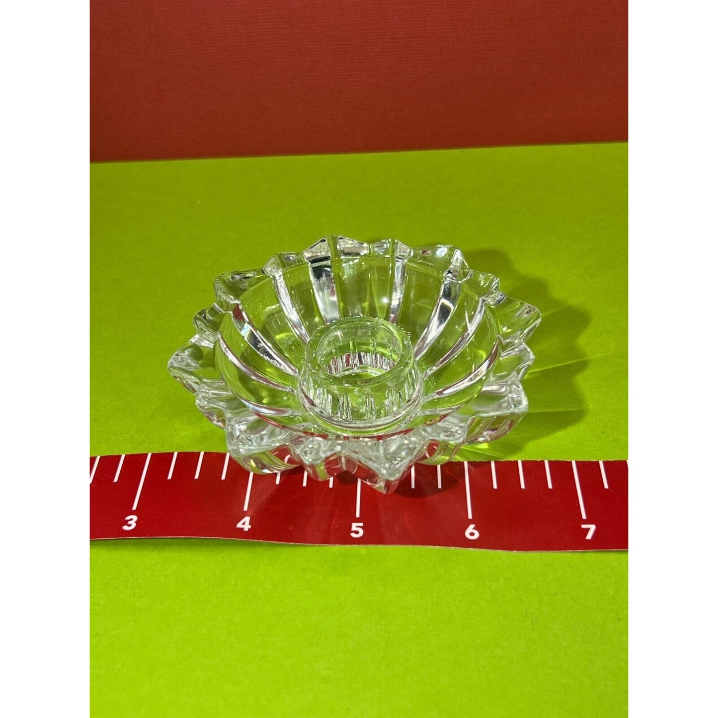 Clear Round Starburst Cut Glass Pillar Candle Holder (Candle not Included)