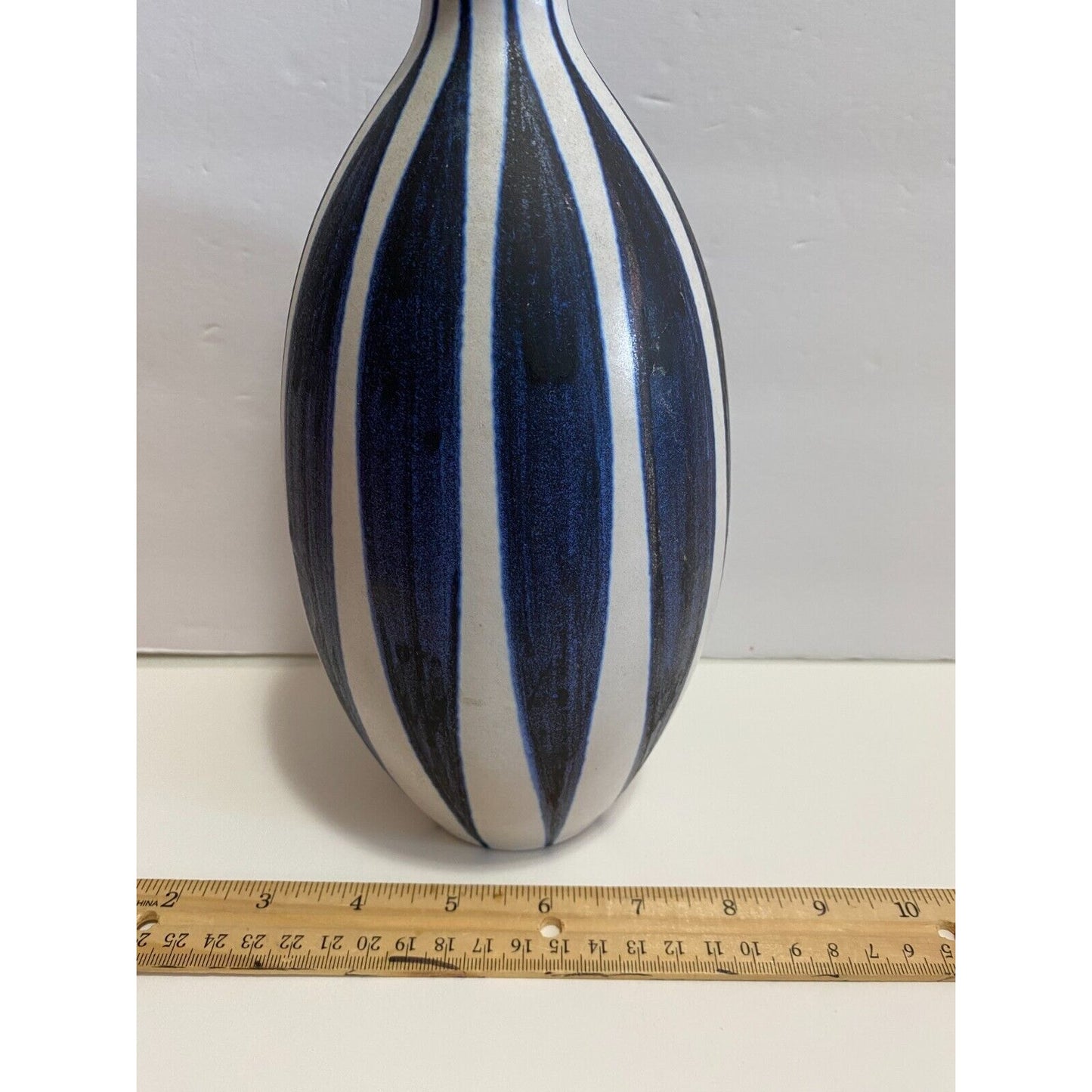 Haganas Blue and White Vase Made in Sweden 11"h