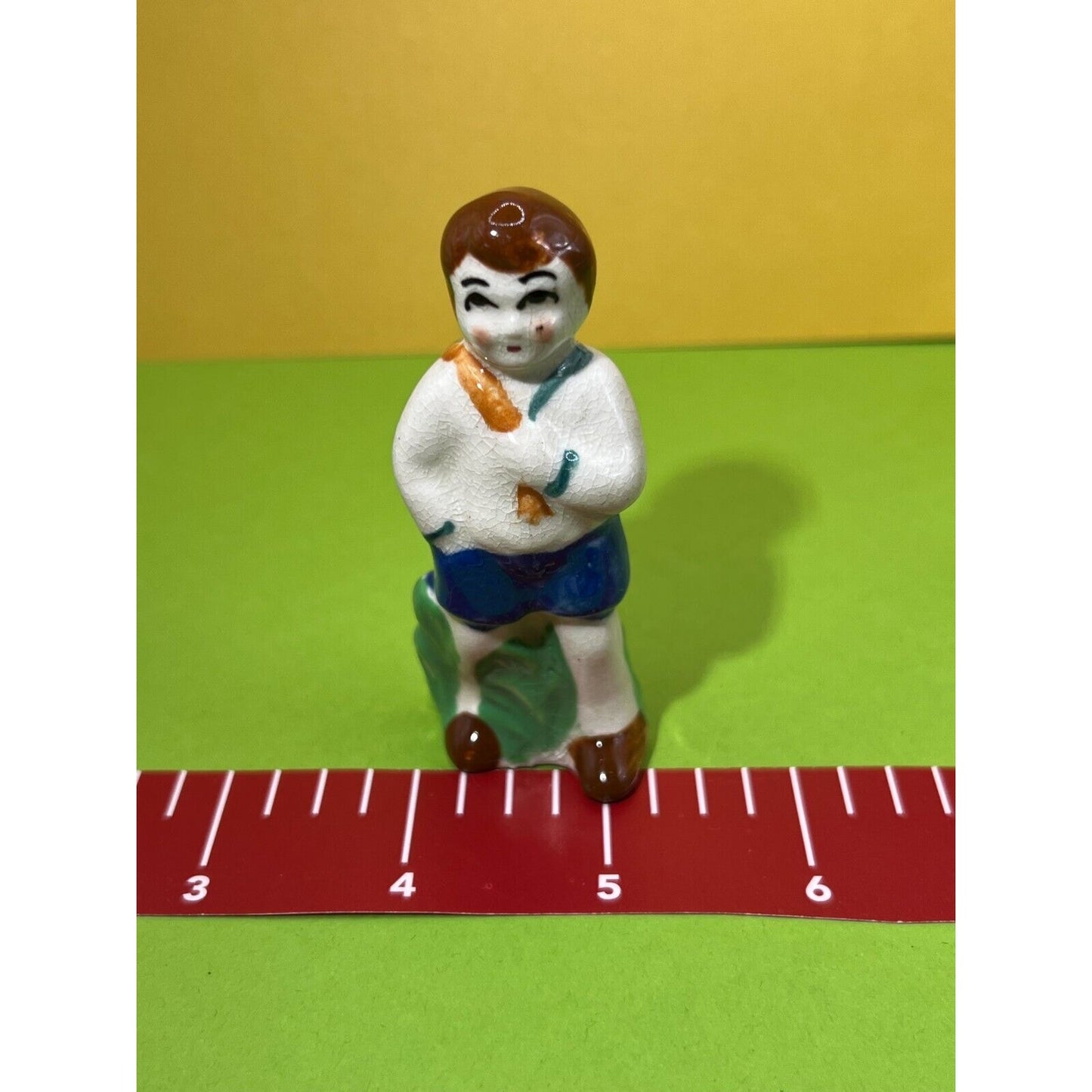 Miniature Porcelain Figurine School Boy 3" tall Vintage Occupied Japan