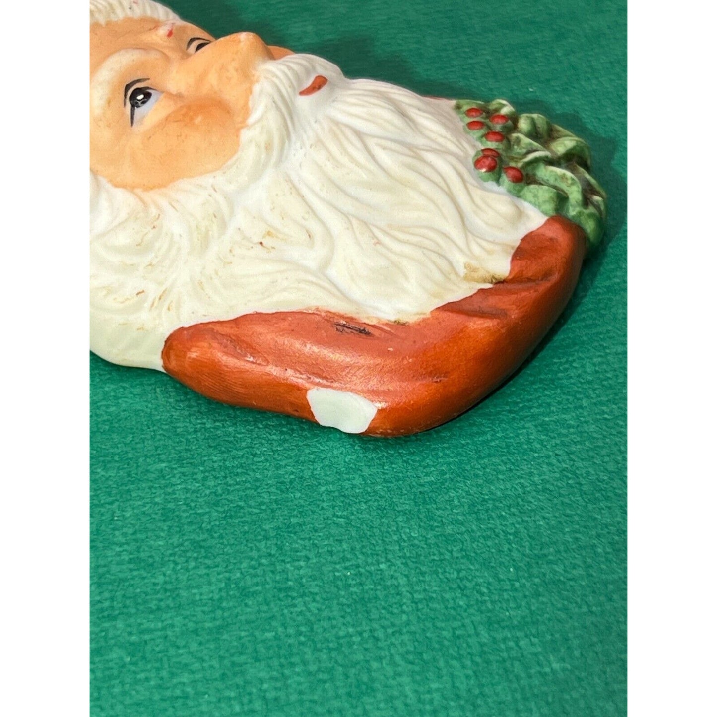 Vintage Pair of Ceramic Santa Head Ornaments