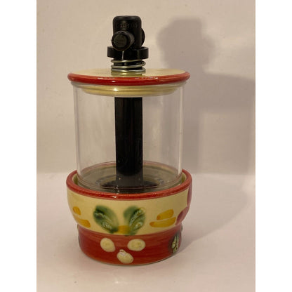 Tierra Fina Ceramic Spice Pepper Grinder From Spain Hand Painted Flowers Red