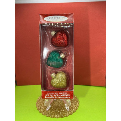 Hallmark Keepsake Hand Blown Glass Christmas Ornaments Hearts Red Green Gold