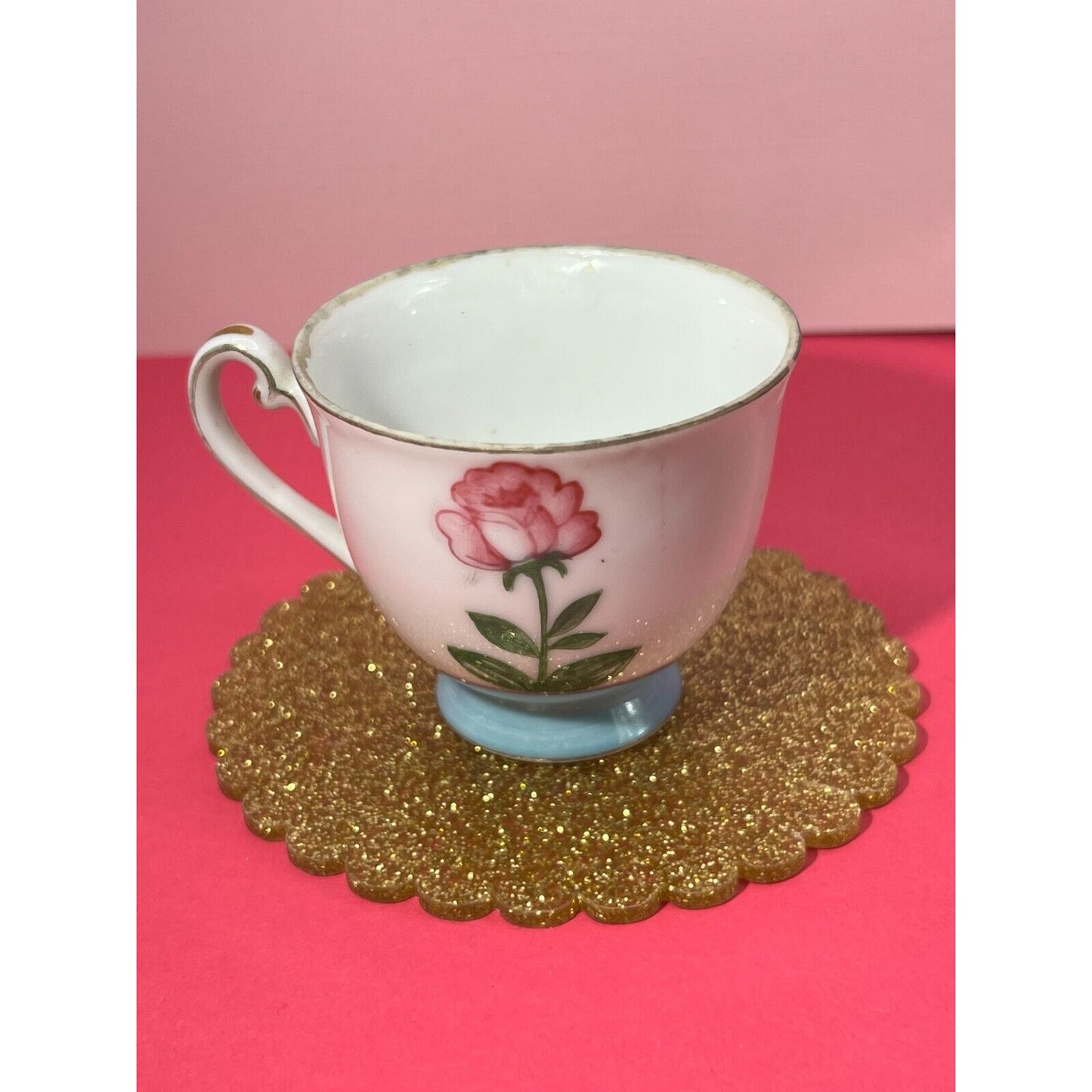 Miniature Mocco White Floral Tea Coffee Cup Made in Occupied Japan 2.5" Sm Chip