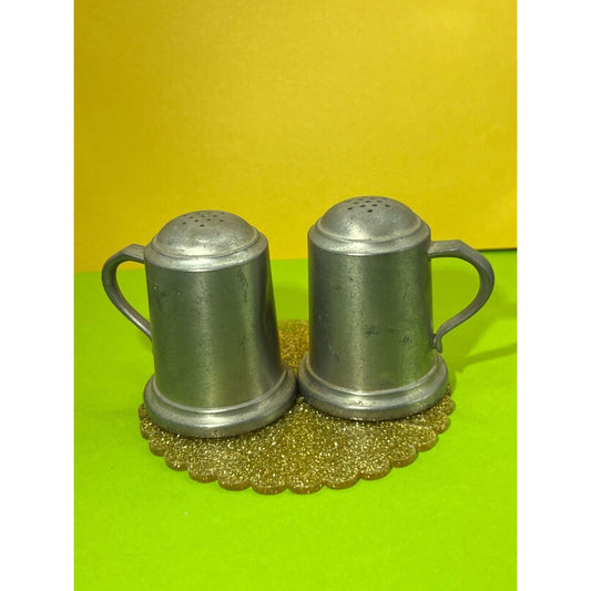 Vintage WEB PEWTER 1121 Salt & Pepper Shakers Set with Handles 2" wide base