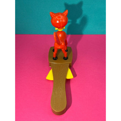 Vtg British Des Red Fox Thumb Push Button Puppet Paddle Collapsible Toy Plastic