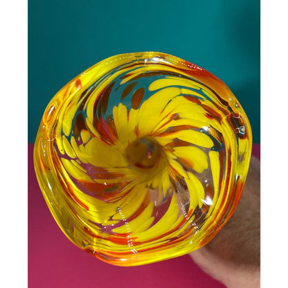 Art Glass Yellow & Orange Spatter Vase 8"