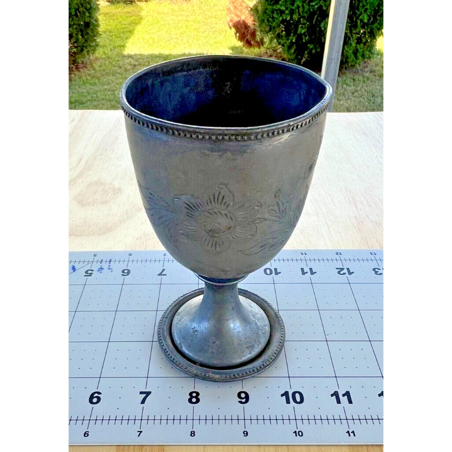Decorative Flower and Leaves Pewter Goblet Chalice