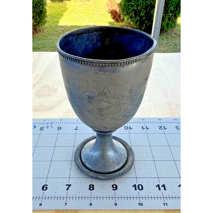 Decorative Flower and Leaves Pewter Goblet Chalice