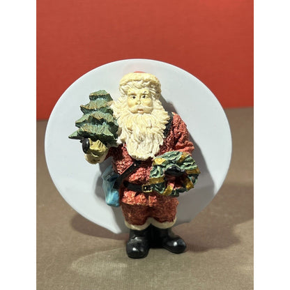 Vintage Hand-Painted Resin Santa Christmas Tree 3" Fridge Magnet