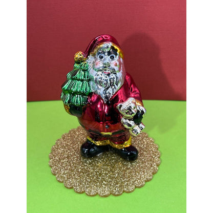 Santa With Tree & Teddy Bear Figurine Vintage Some Wear