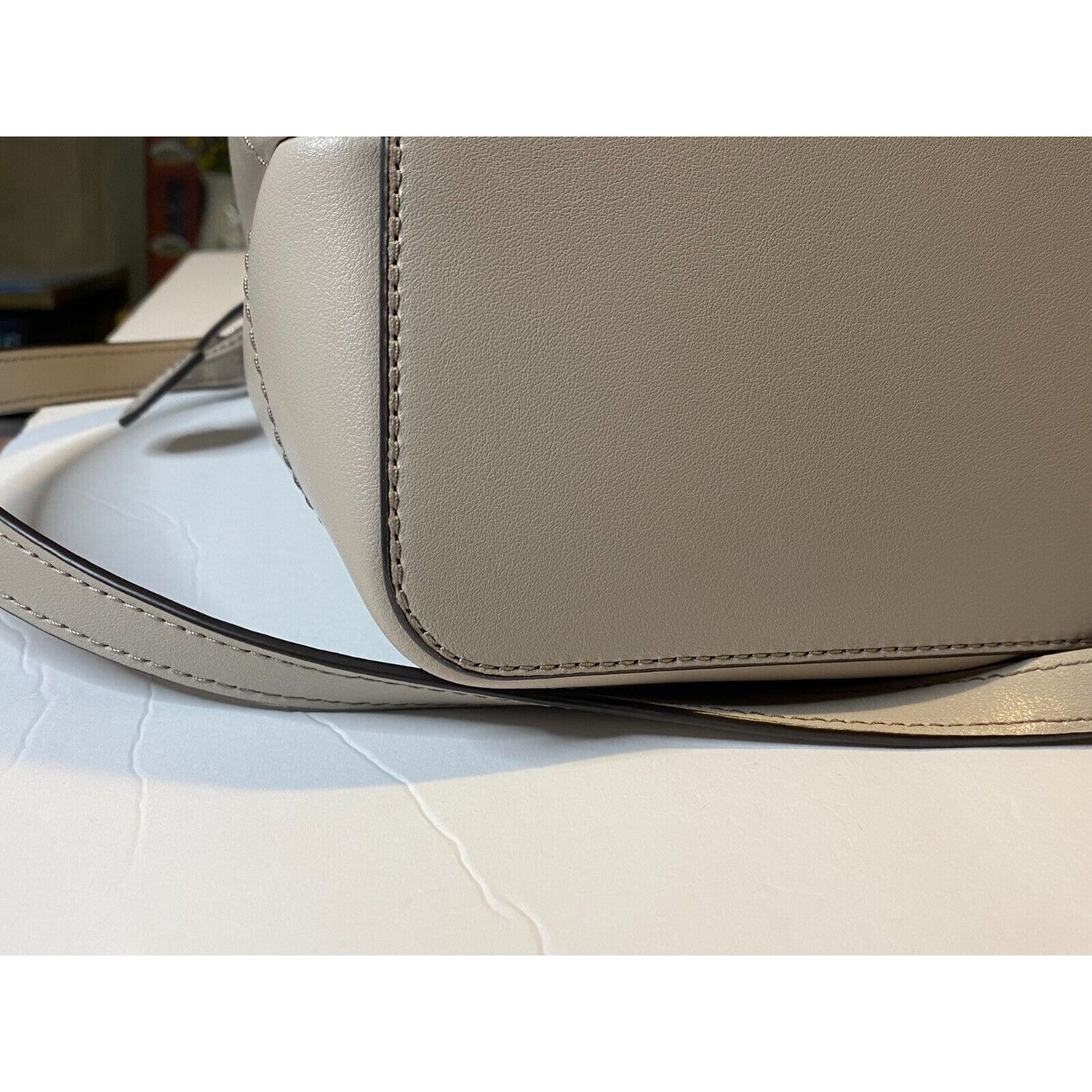 Michael Kors Eden Cement Gray Drawstring Grab Bag Leather