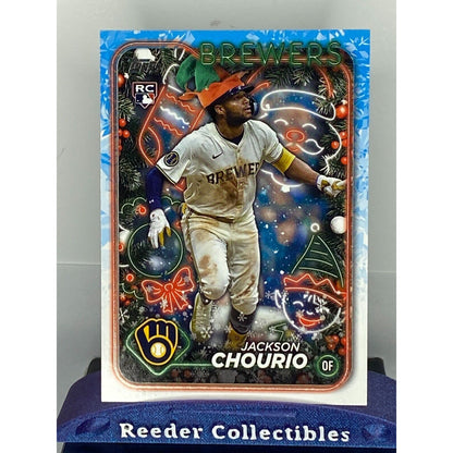 2024 Topps Holiday #H119 Jackson Chourio Milwaukee Brewers Santa Hat Variation