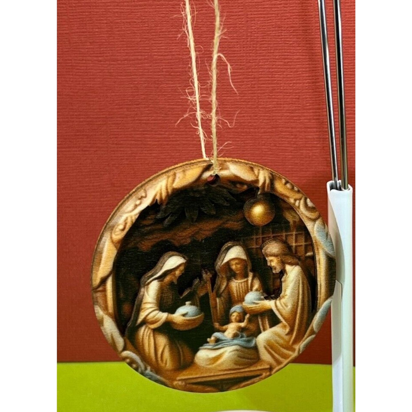 Wooden Nativity Christmas Hanging Die Cut Flat Ornament AC1600